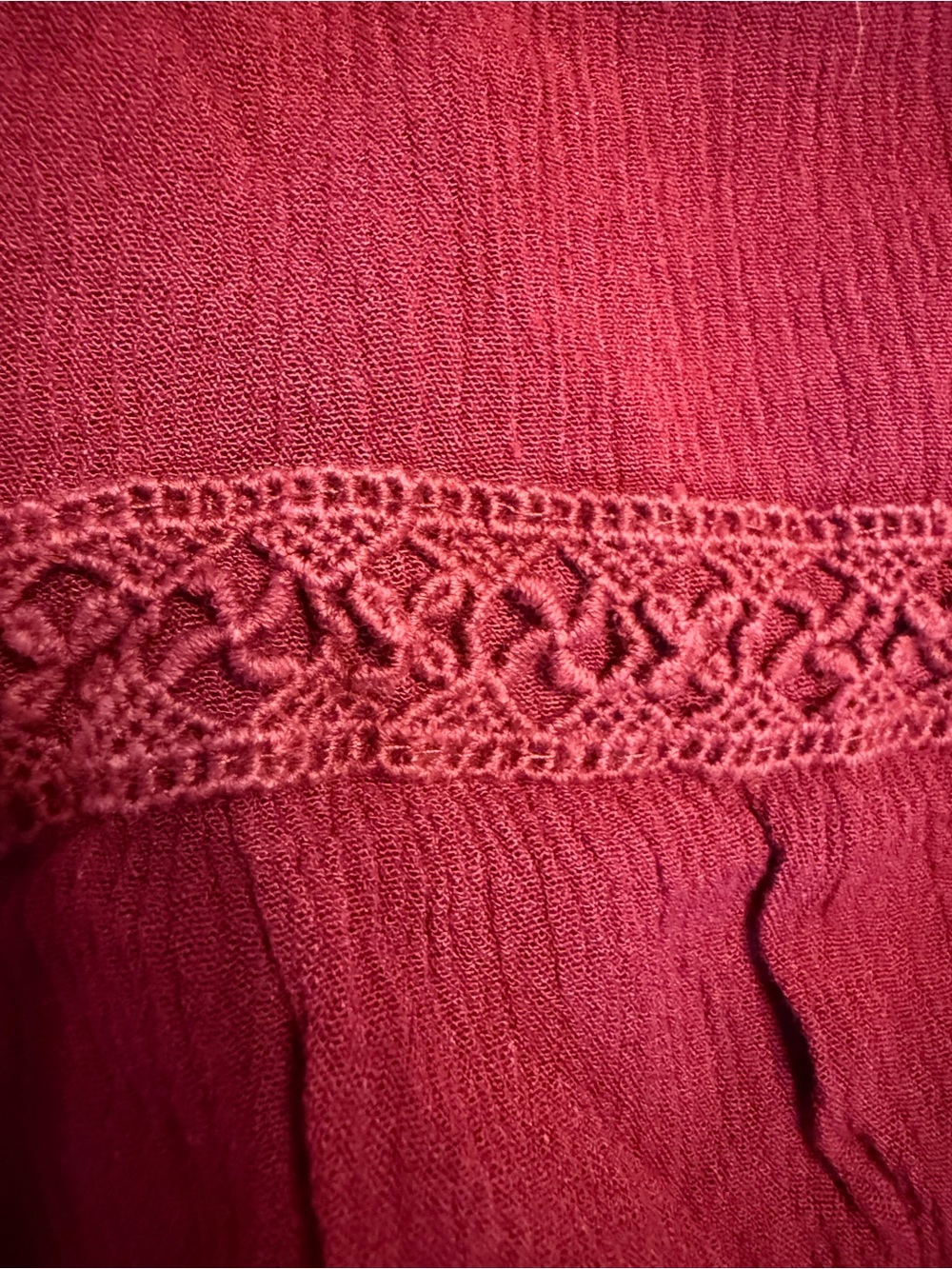 Burgundy Rayon Gauze Lace Tiered Bell Sleeves Boho Fall Dress XXL - Picture 4 of 7